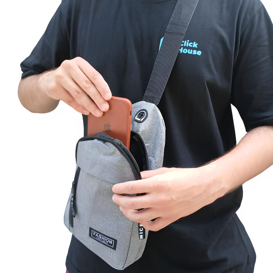 Mini Bolsa Bag Shoulder Cinza Transversal Com Alça Ajustável