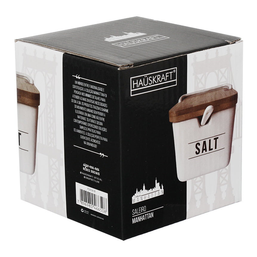 Saleiro De Porcelana E Bambu Manhattan Branco Hauskraft 270mL