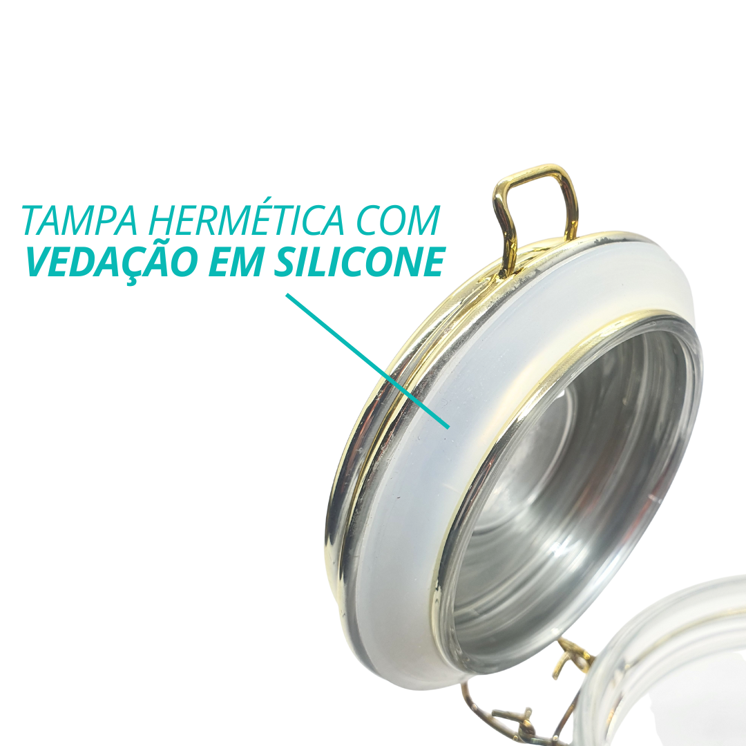 Pote Vidro Tampa Vedação Hermética Dourado Porta Mantimento