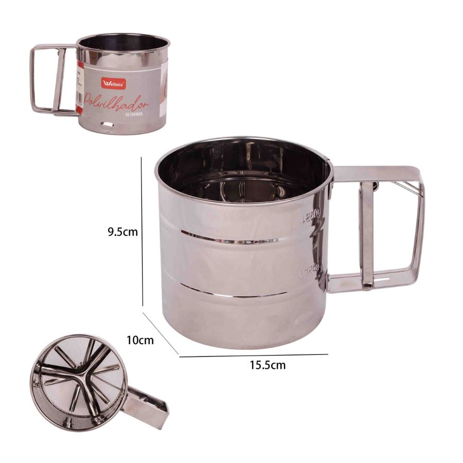 Polvilhador Peneira Farinha Inox Gatilho 10cmx5cm - 5648