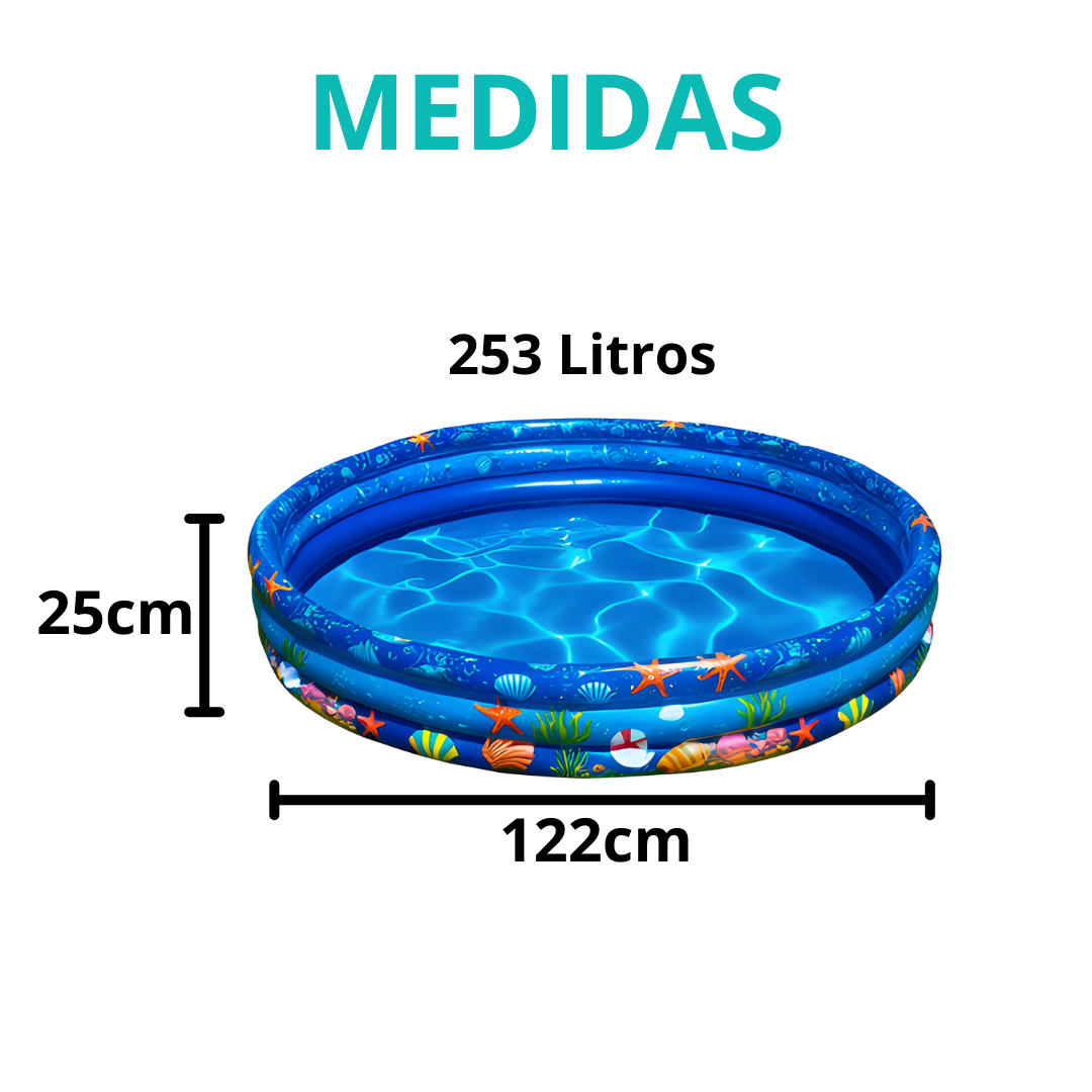 Piscina Inflável Redonda Infantil Com 3 Aneis 253 Litros