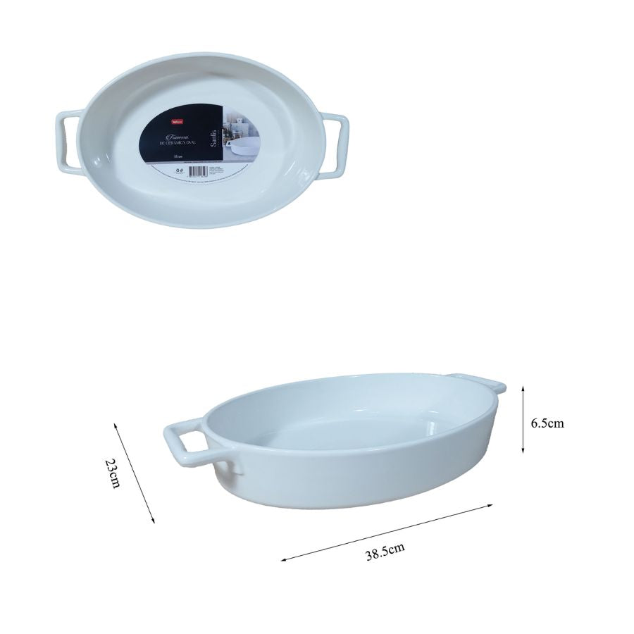 Travessa Ceramica Oval Alça Santis 38,5x23cm - WX14086