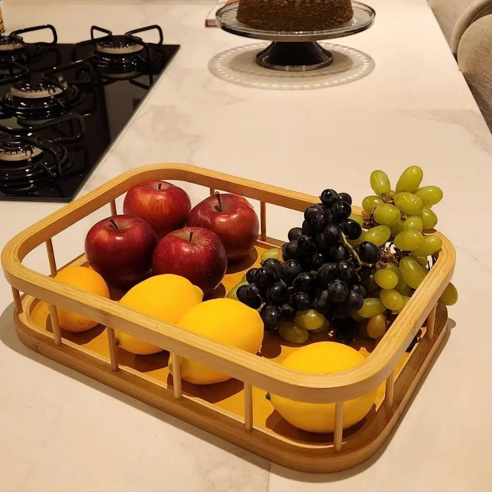 Bandeja De Bambu Retangular Alça Servir Café Da Manhã 45cm