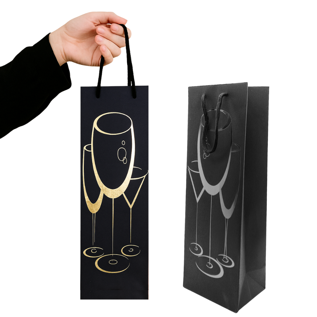 Sacola Kraft Garrafa Vinho Bebidas Presente Preto 50 Uni