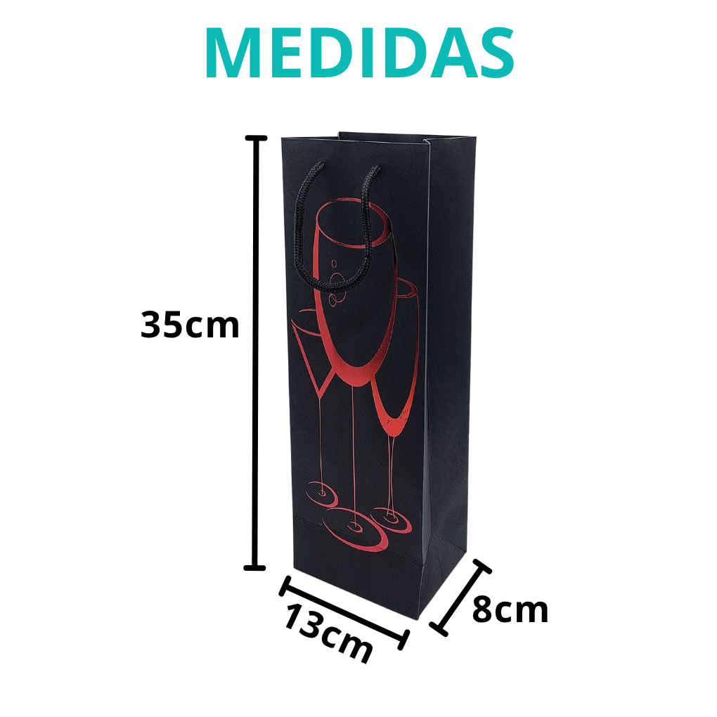 Sacola Kraft Garrafa Vinho Bebidas Presente Preto 25 Uni