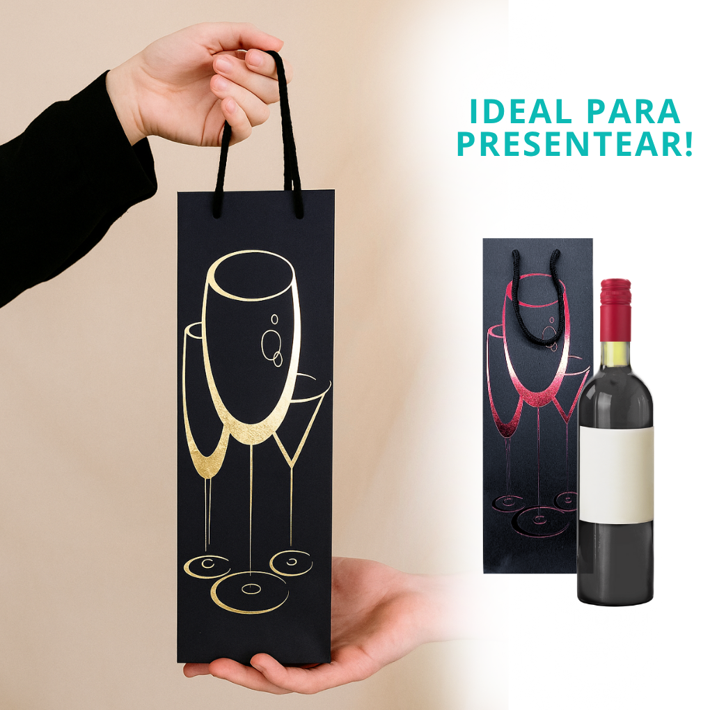 Sacola Kraft Garrafa Vinho Bebidas Presente Preto 25 Uni