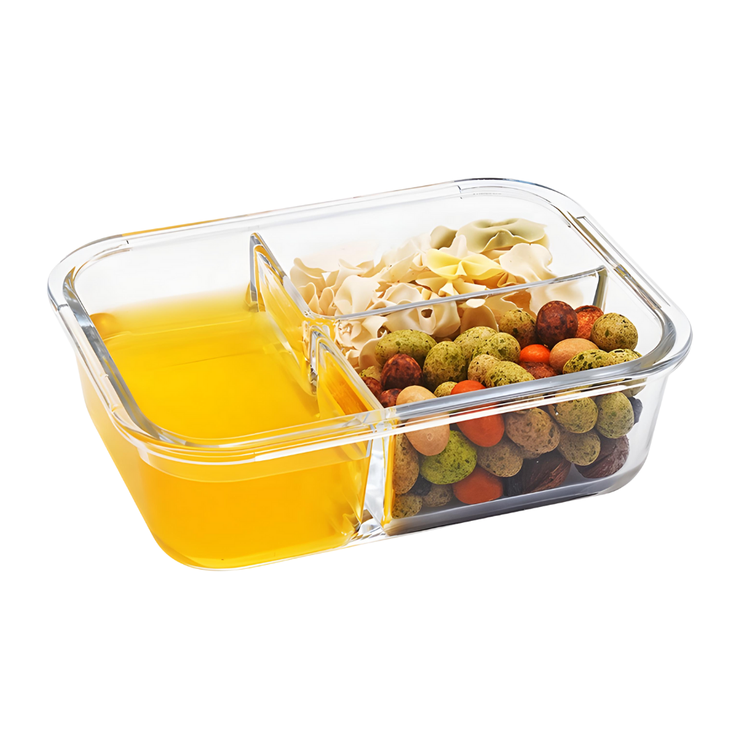 Pote Vidro Hermético 3 Divisórias Tampa Lock Marmita 1040ml