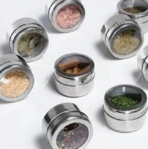 Porta Condimento Tempero Magnético Aço Inox 6 Peças