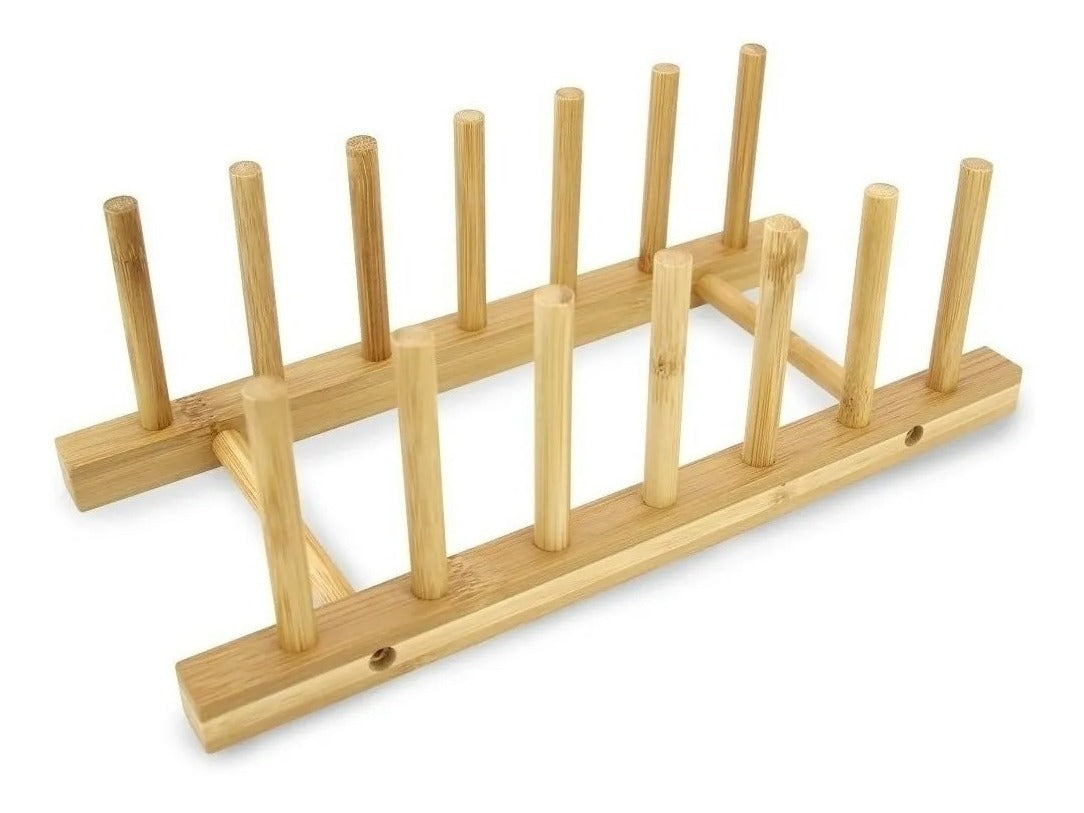 Suporte Escorredor Porta Pratos De Bancada Em Bambu