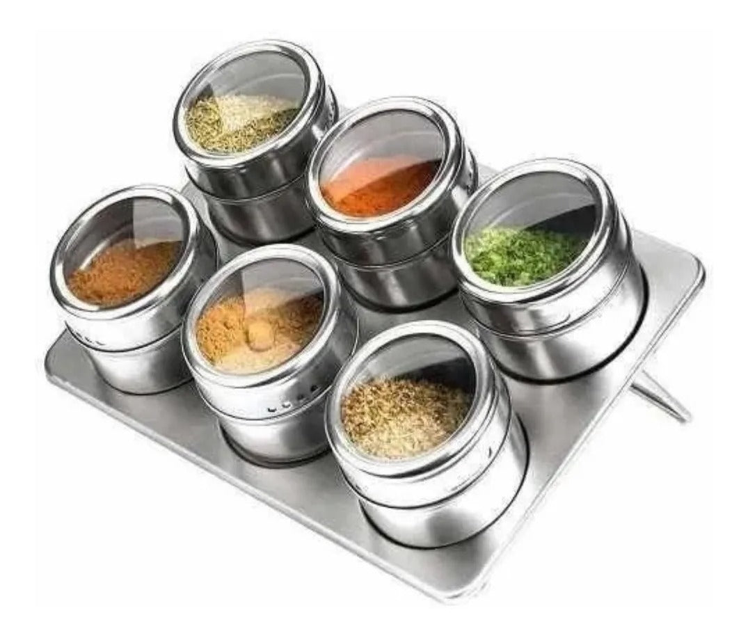 Porta Condimento Tempero Magnético Aço Inox 6 Peças