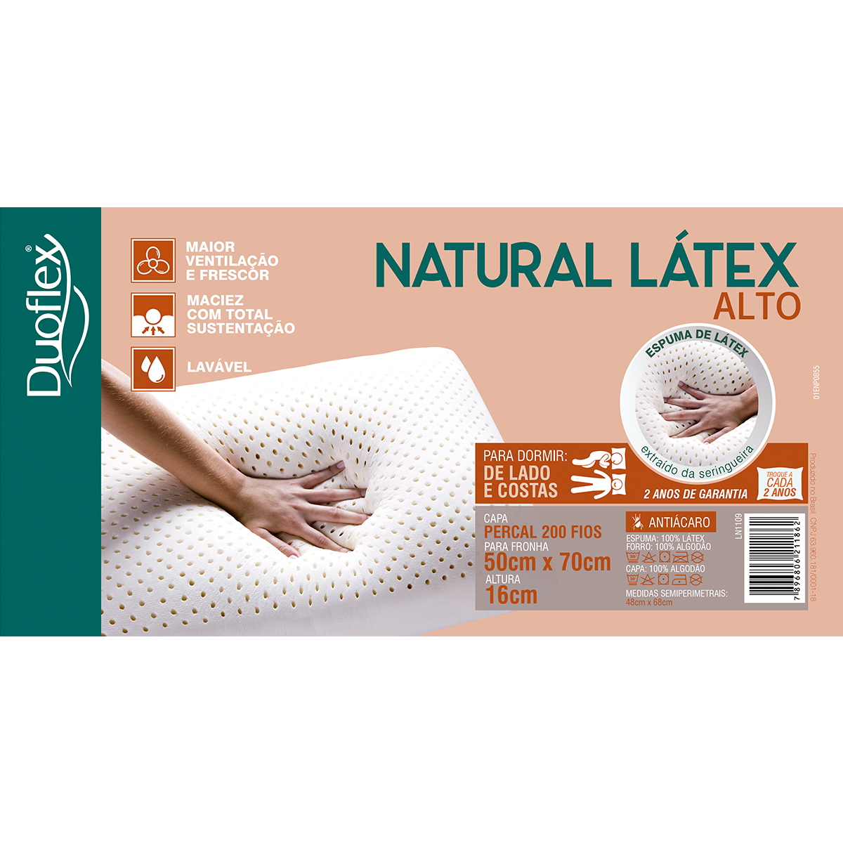 Travesseiro Natural Látex 50x70x16 Duoflex (e-com) Ln1109