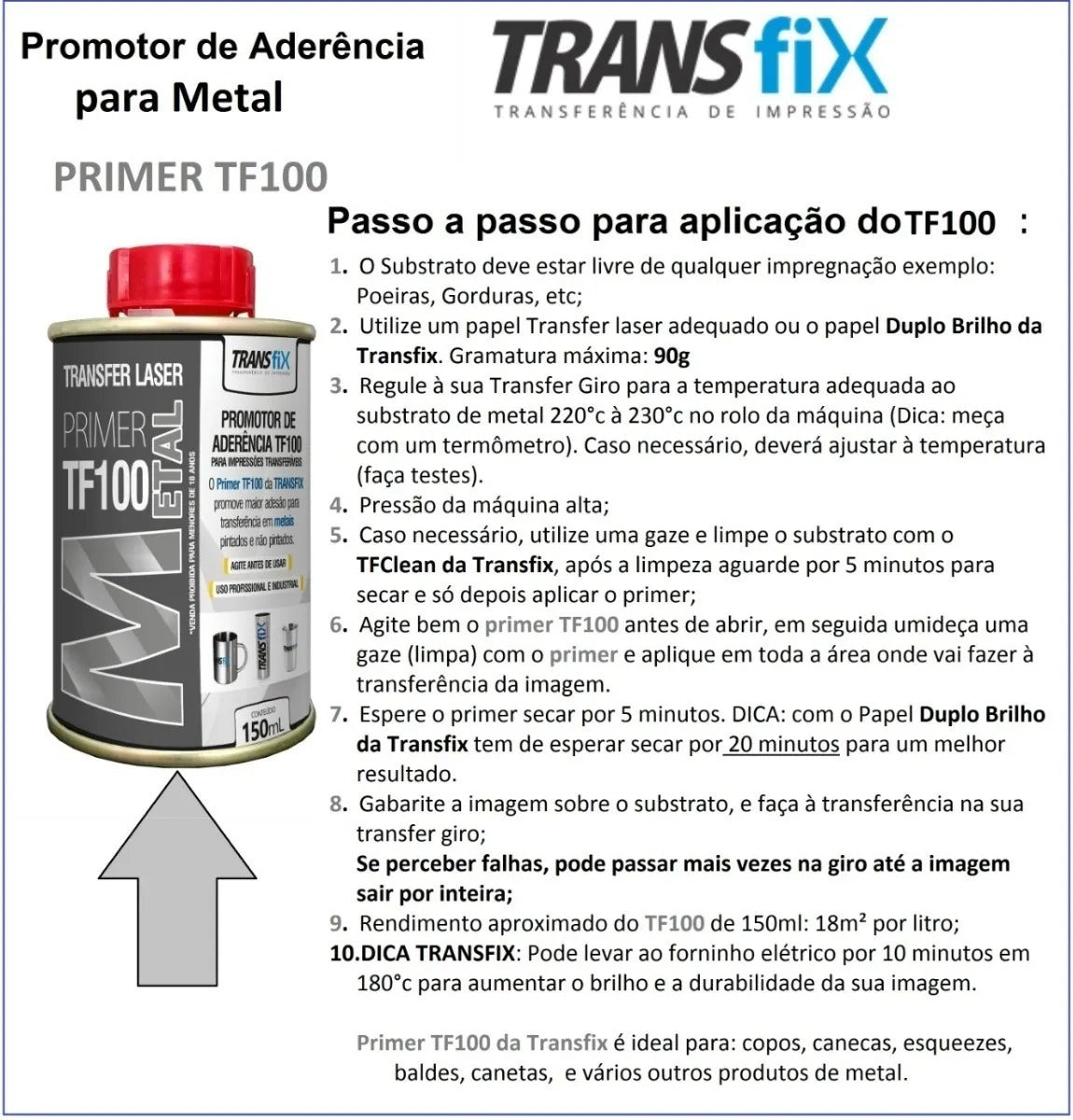 Transfer Laser Promotor De Aderência Primer Tf100 Para Metal