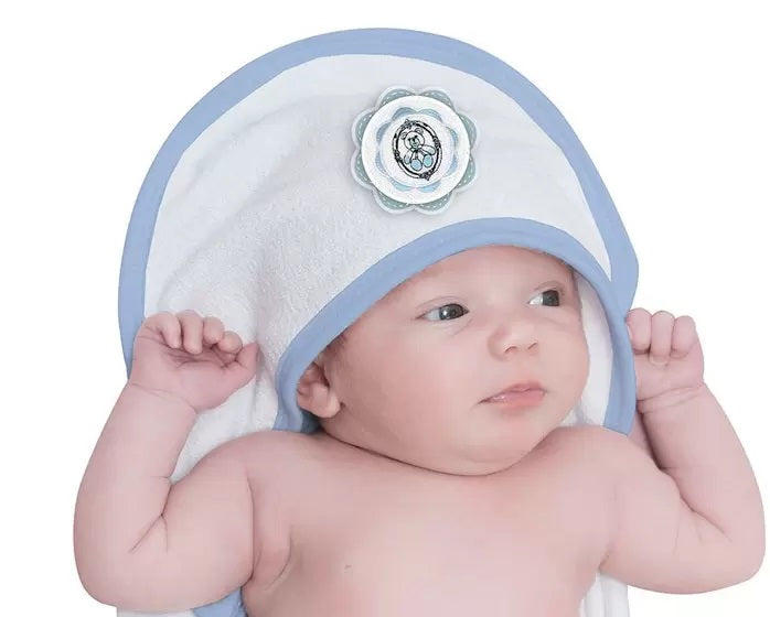 Toalha De Banho Bordada Com Capuz Para Bebe Algodão 70x80cm