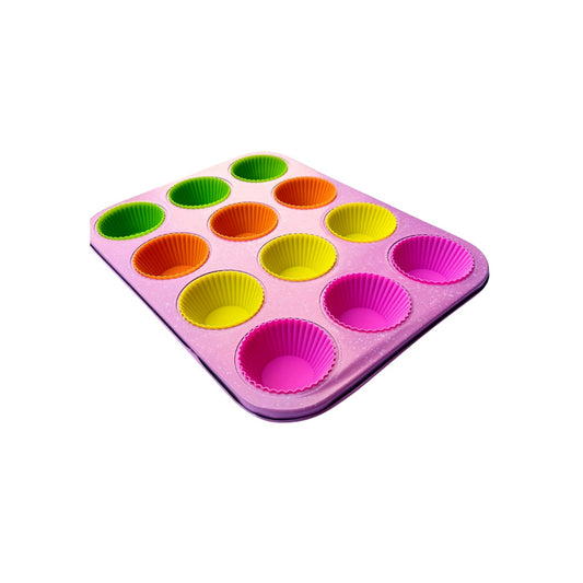 Assadeira+forma Silicone Antiaderente Cupcakes 12 Cavidades