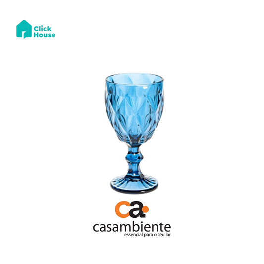 Taças Diamond Azul Vidro Suco Vinho Água 240 Ml 1 Unidade