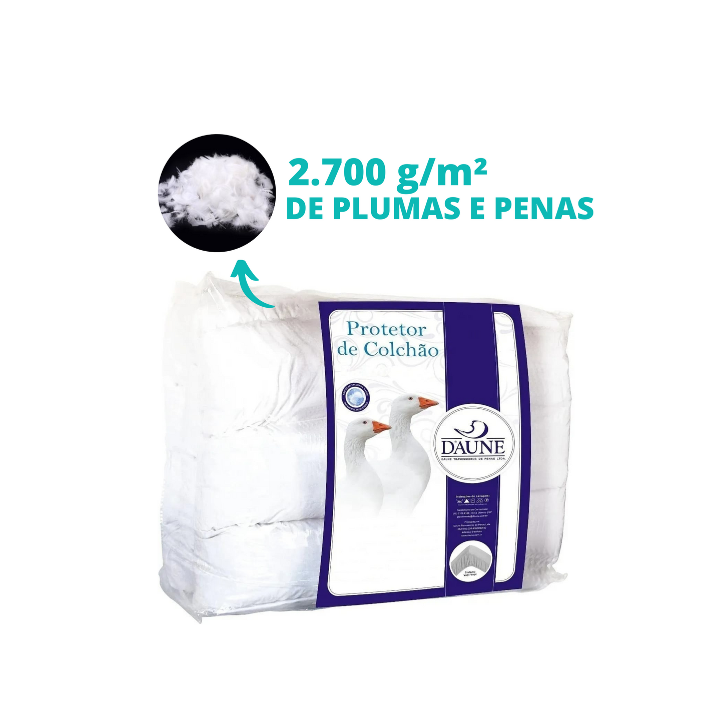 Pillow Top Plumas De Ganso Queen 160x200x6cm Daune Branco