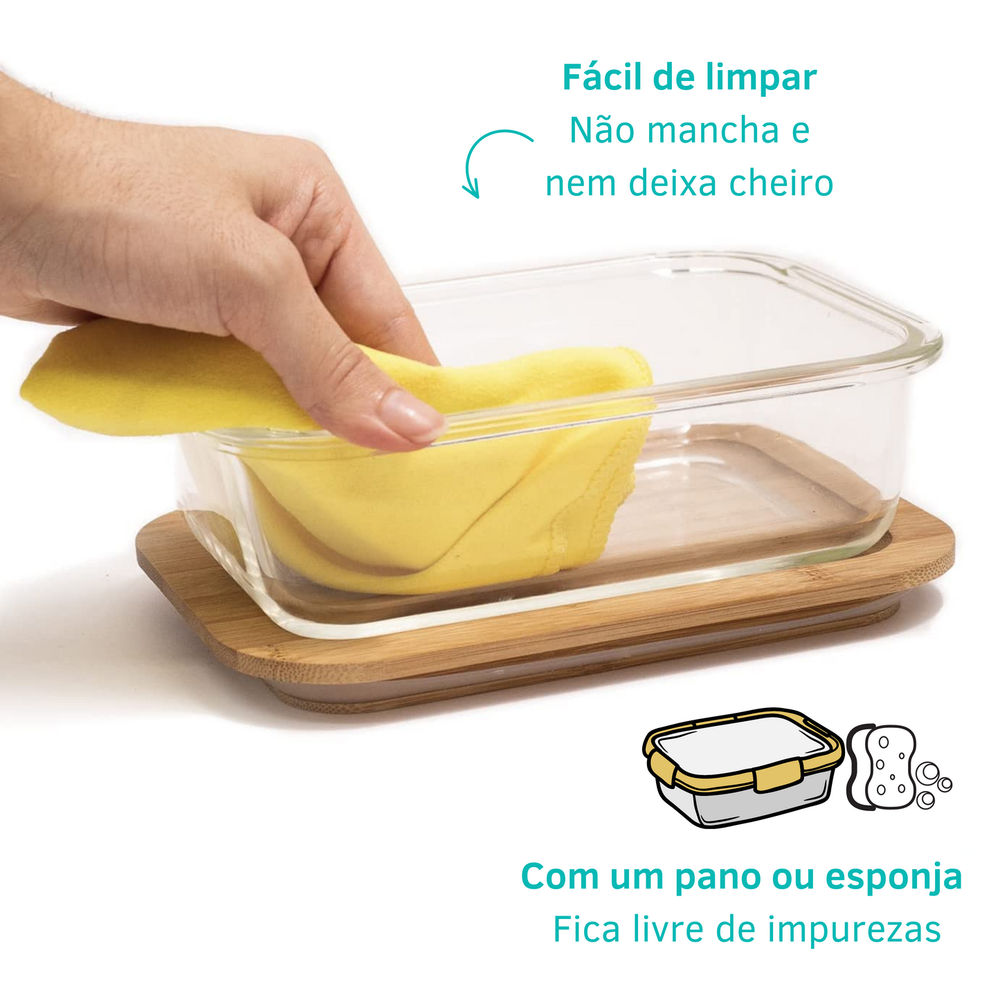 Pote Vidro Retangular Marmita Tampa Hermética Bambu  600 Ml