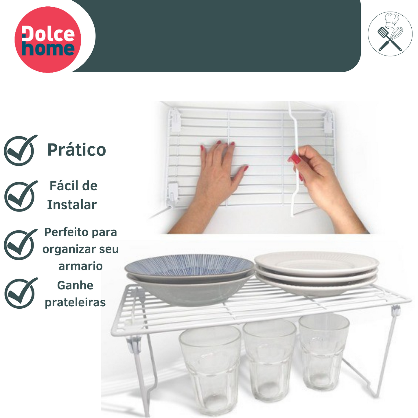 Prateleira Empilhável Organizadora Dobrável Divisória Metal