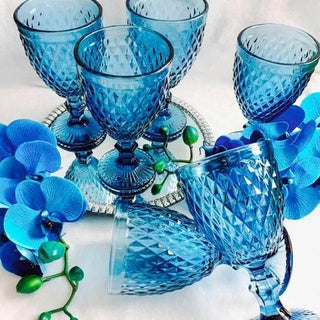 Taça De Vidro Água Suco Bico De Abacaxi Azul 300ml - 1 Uni
