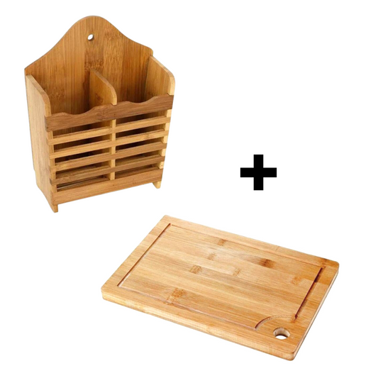 Tábua De Corte De Bambu 30x20 + Suporte De Bambu Dolce Home