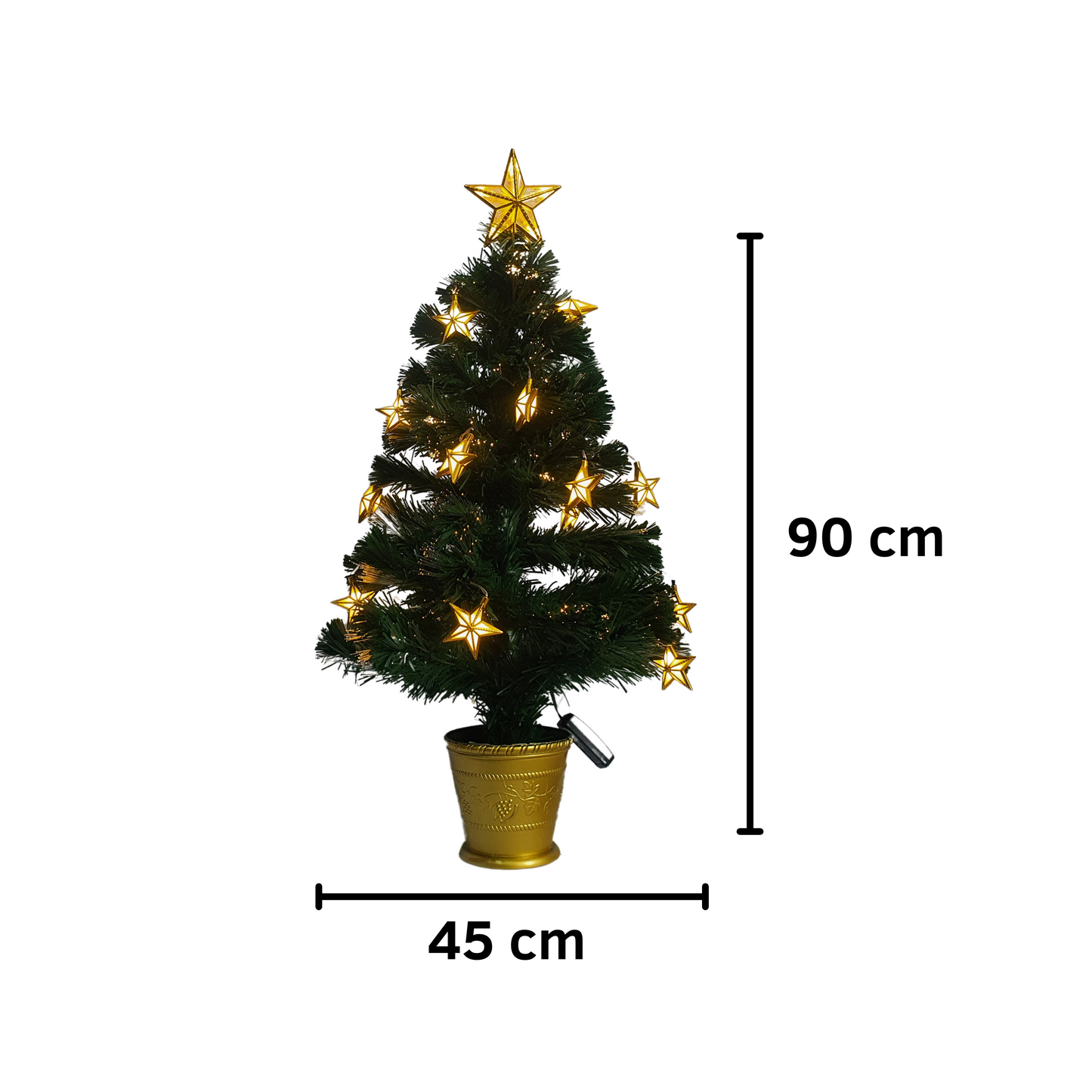 Árvore Natal Fibra Ótica Decorada Luz Quente 8 Funções 90cm