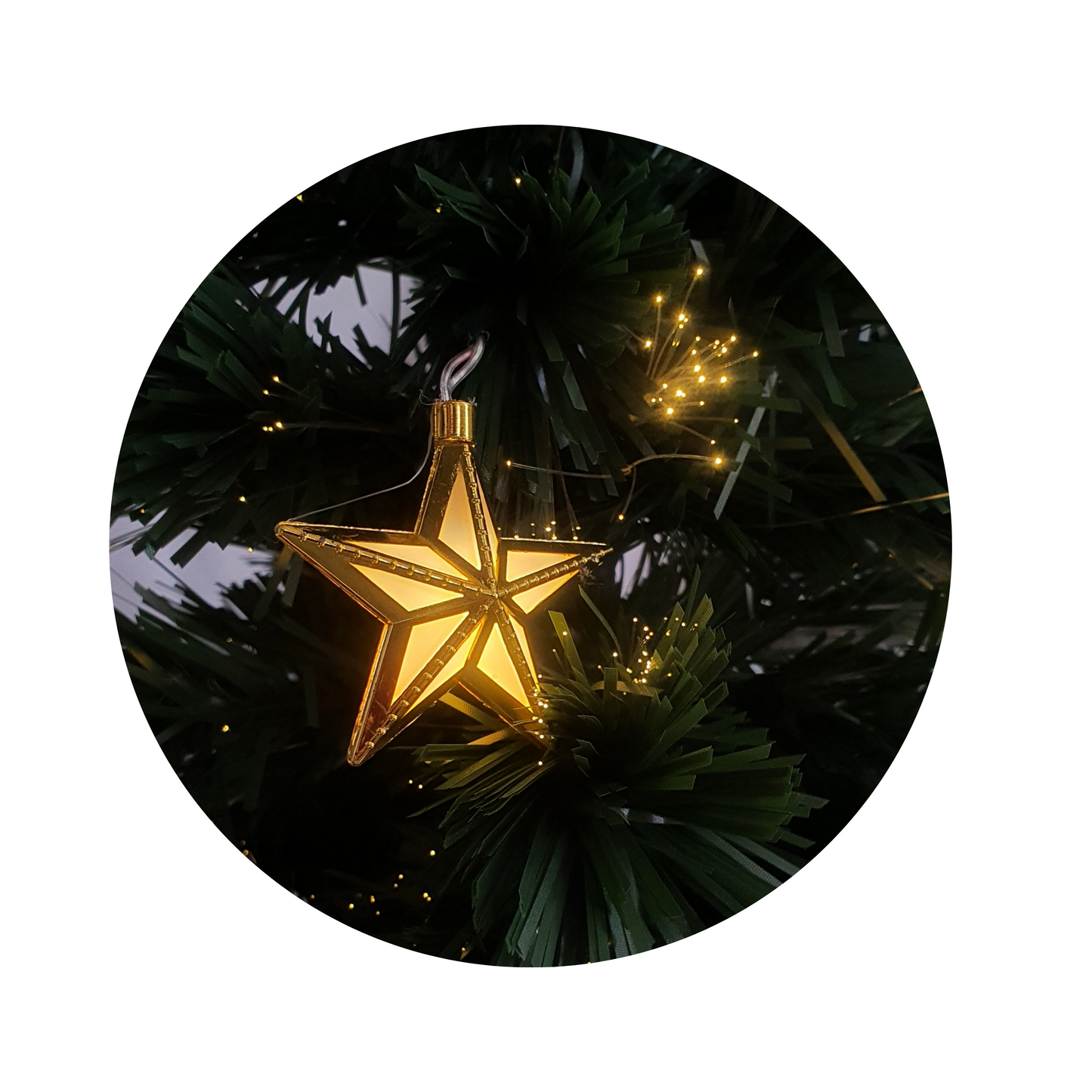 Árvore Natal Fibra Ótica Decorada Luz Quente 8 Funções 90cm