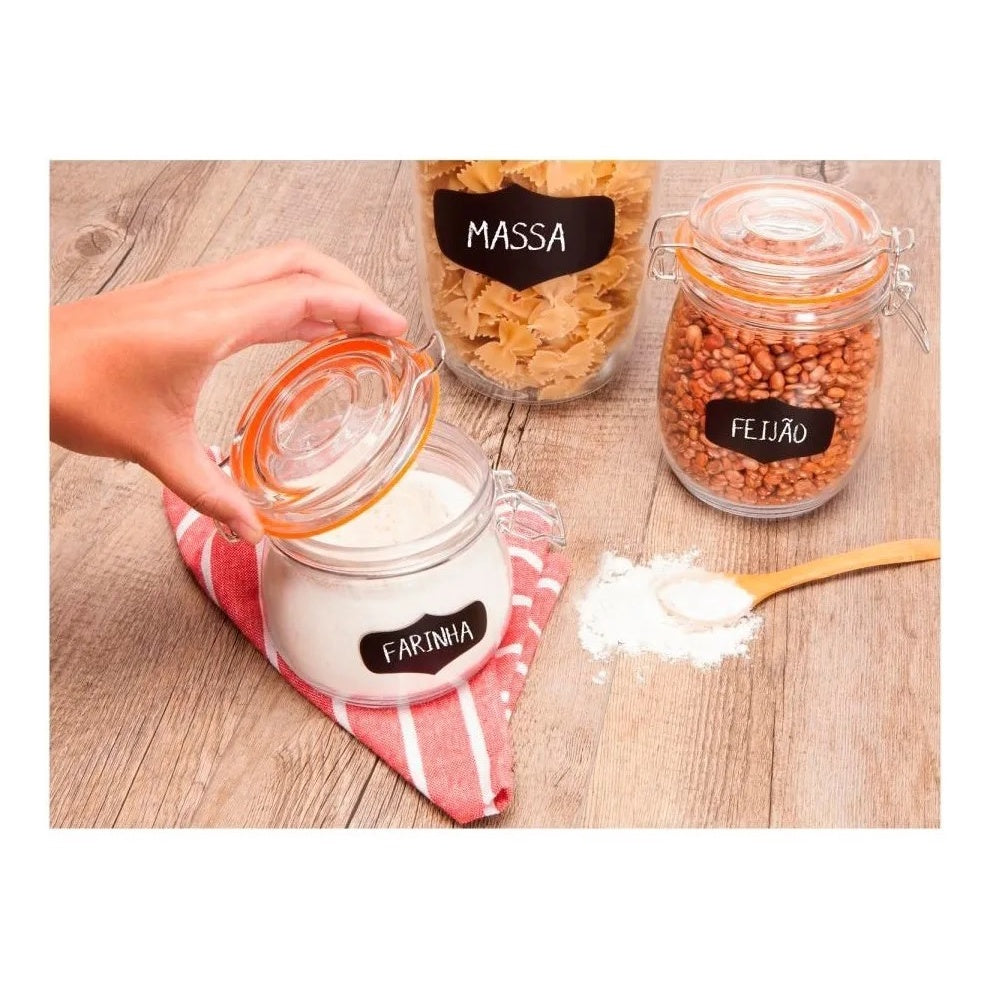 Pote Vidro Porta Mantimento Quadro Negro Hermético 500ml
