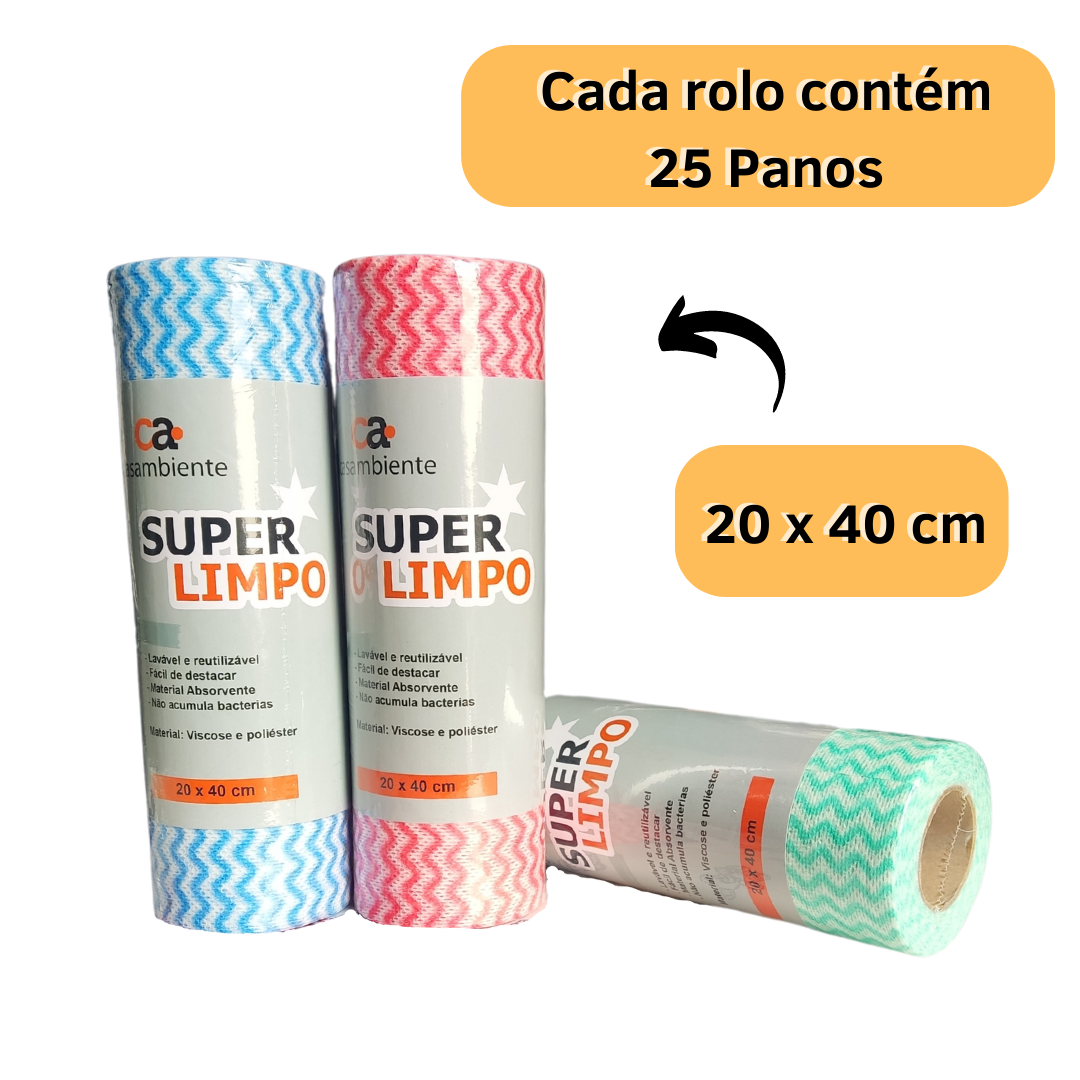 Rolo De Pano Tipo Perfex Multiuso Limpeza 40cmx20cm 25 Unid