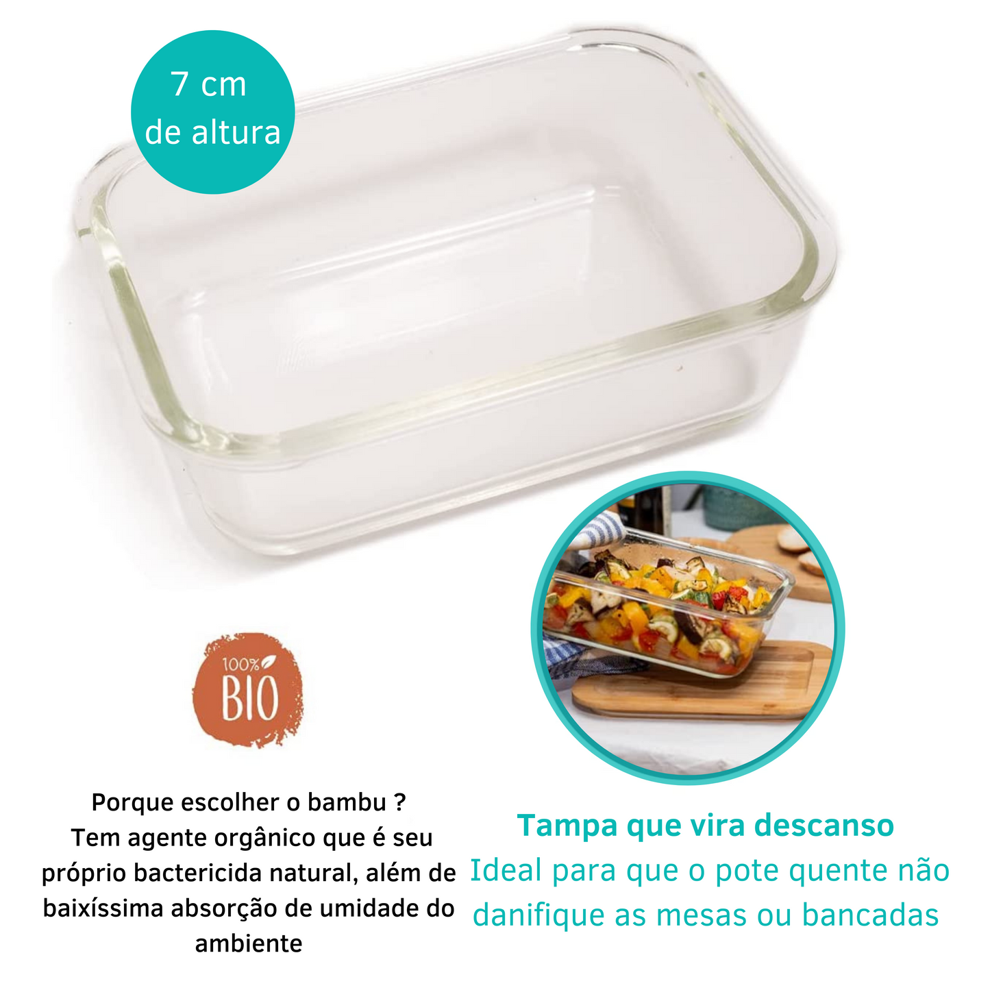 Potes Vidro Retangular Marmita Tampa Hermética 300ml + 400ml