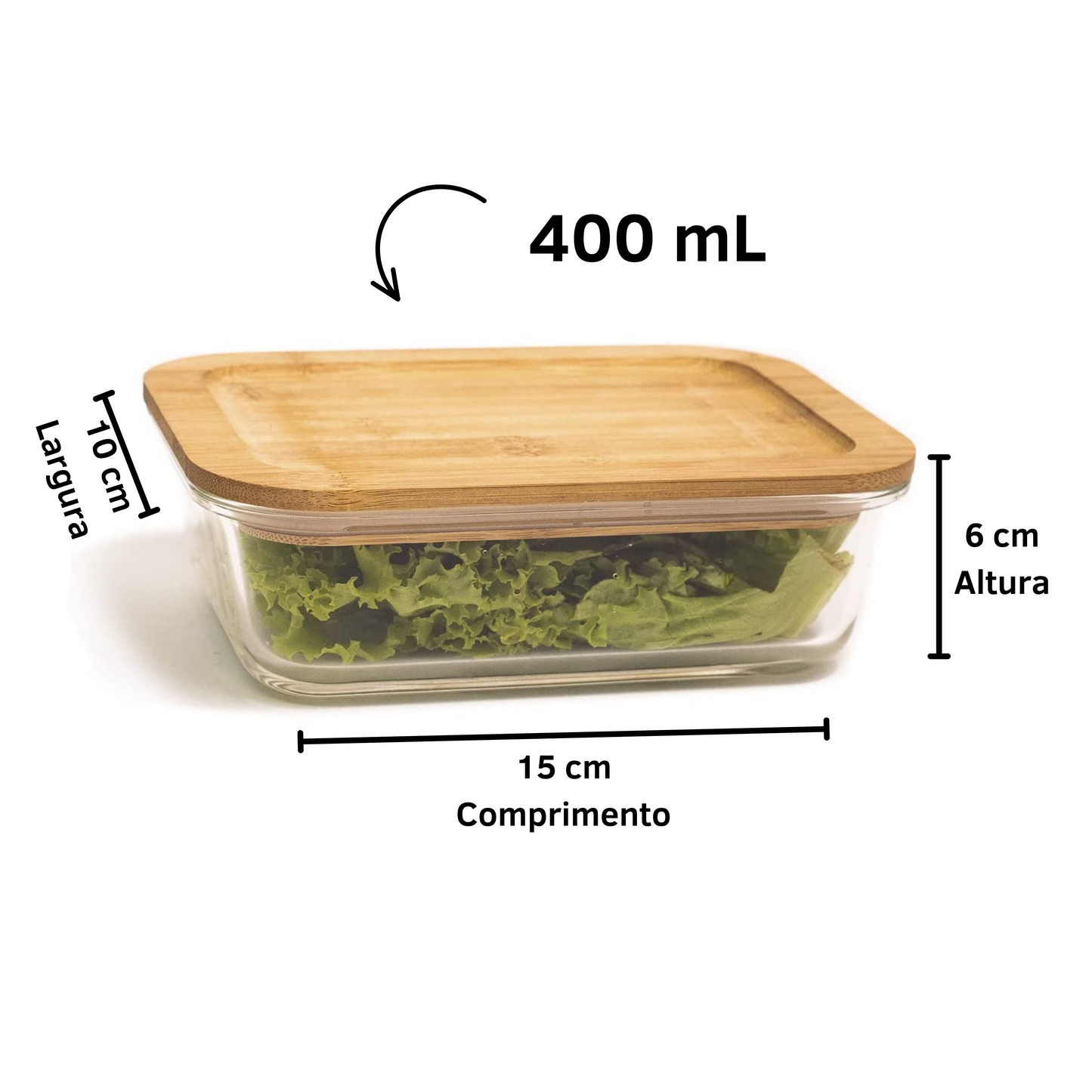 Potes Vidro Retangular Marmita Tampa Hermética 300ml + 400ml