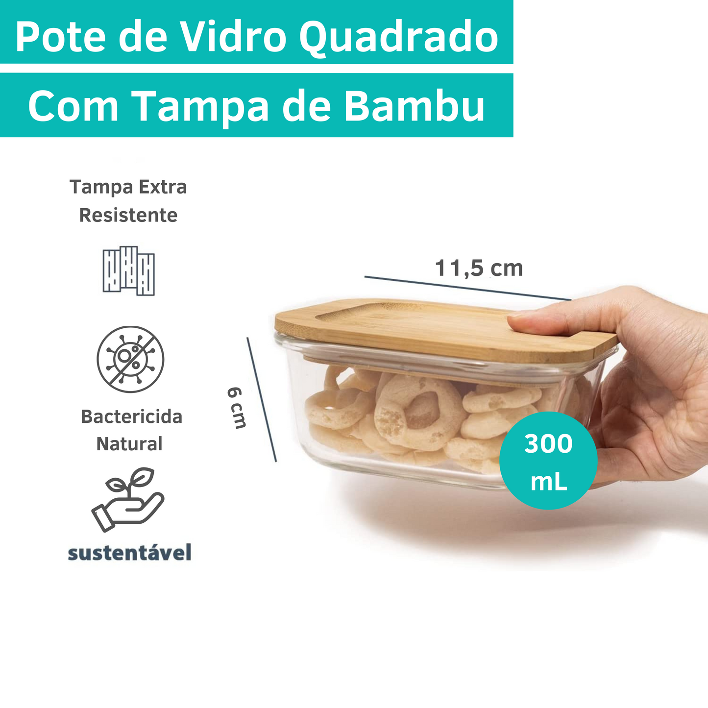 Potes Vidro Retangular Marmita Tampa Hermética 300ml + 400ml