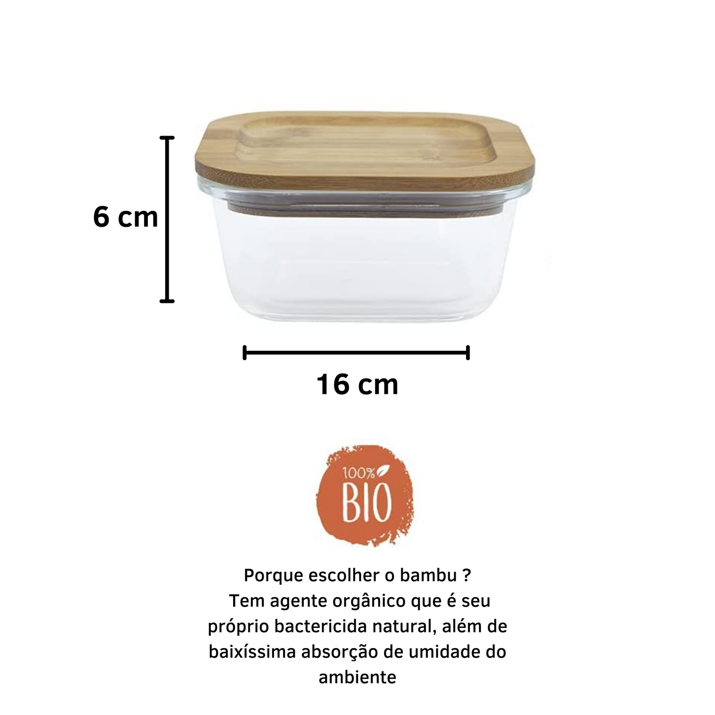 Pote Vidro Quadrado Marmita Tampa Hermética 300ml + 800ml