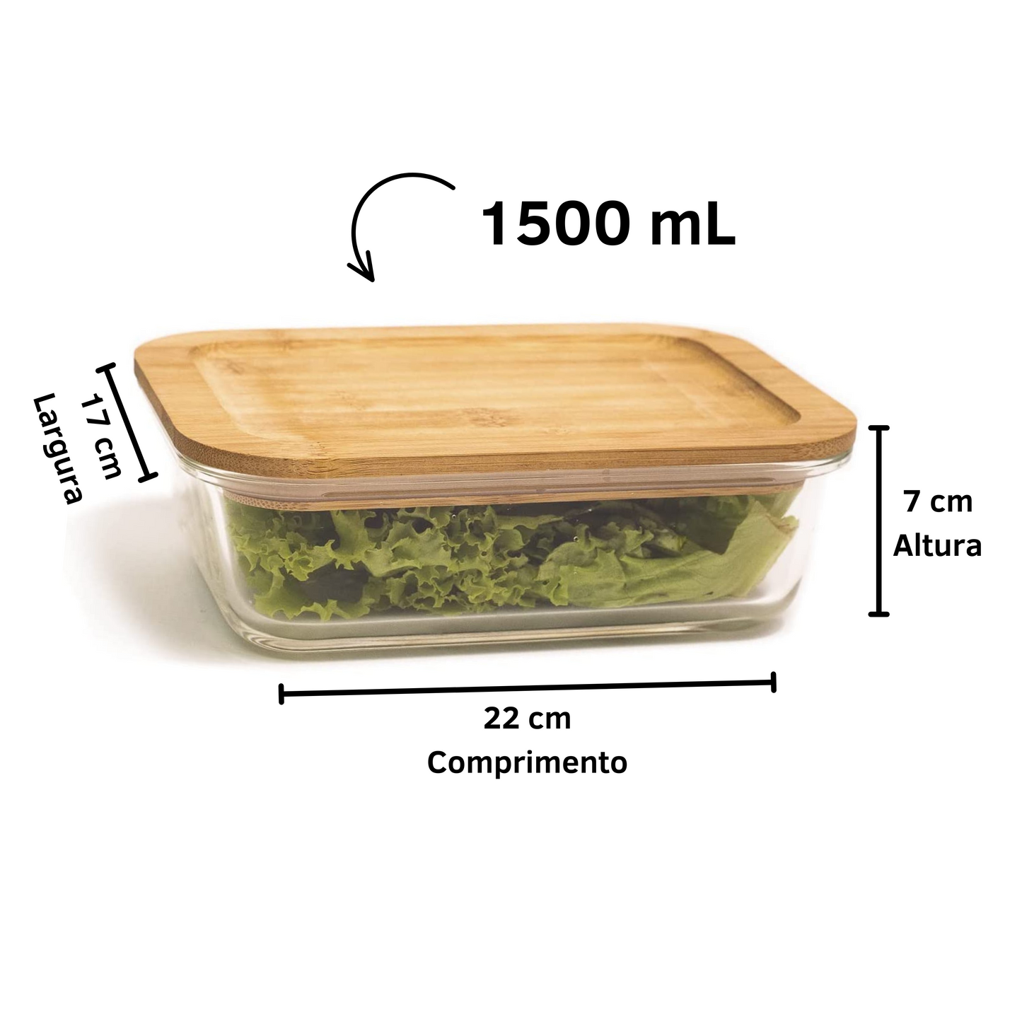 Pote Vidro Quadrado Marmita Tampa Hermética 300ml + 1500ml
