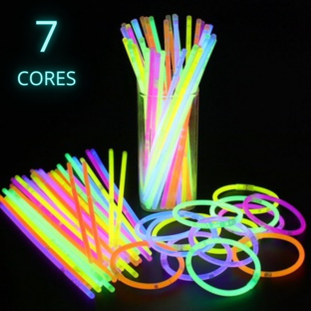 Pulseira Neon Fluorescente Brilha Escuro Festa Cores 10 Uni