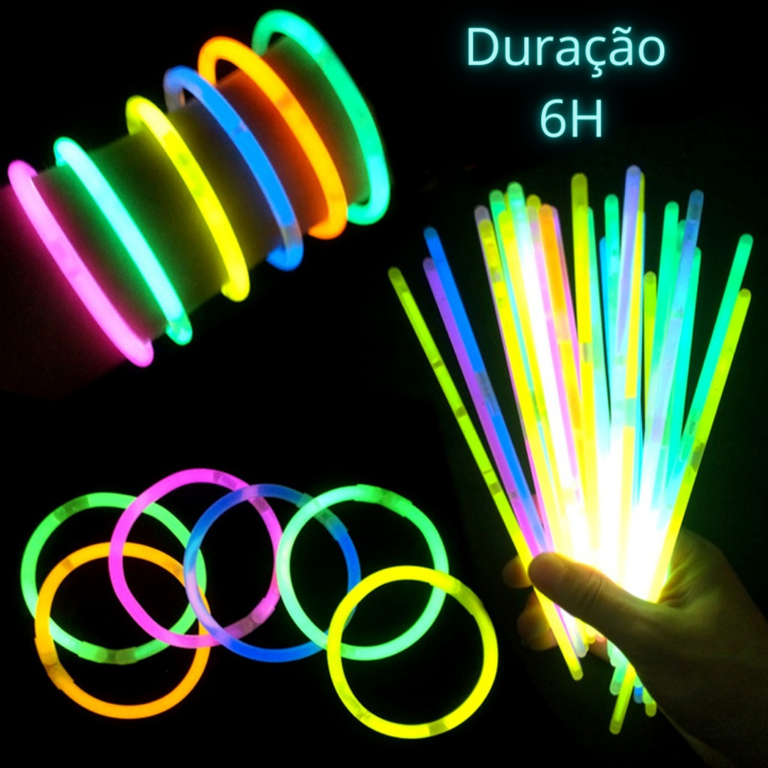 Pulseira Neon Fluorescente Brilha Escuro Festa Cores 20 Uni