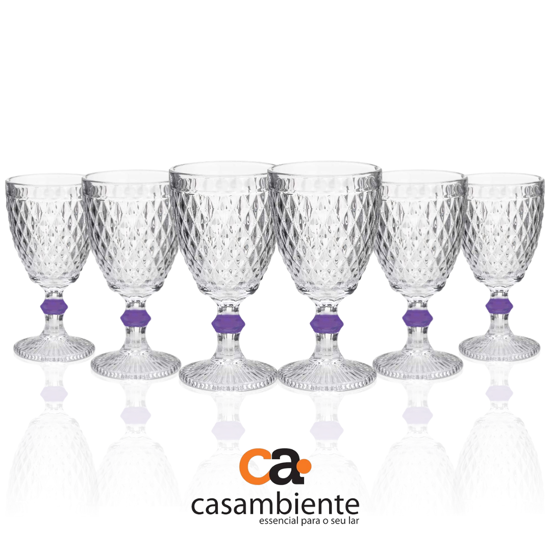 Taça De Vidro Água Suco Bico Abacaxi Diamond 300ml - 6 Uni