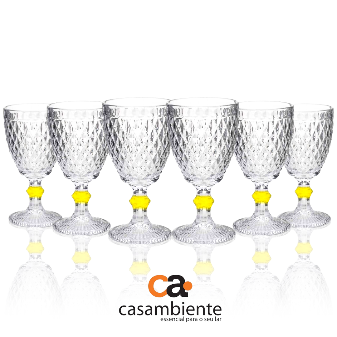 Taça De Vidro Água Suco Bico Abacaxi Diamond 300ml - 6 Uni