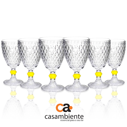 Taça De Vidro Água Suco Bico Abacaxi Diamond 300ml - 6 Uni