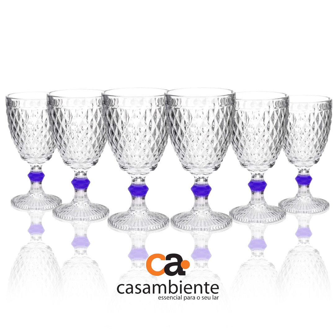 Taça De Vidro Água Suco Bico Abacaxi Diamond 300ml - 6 Uni