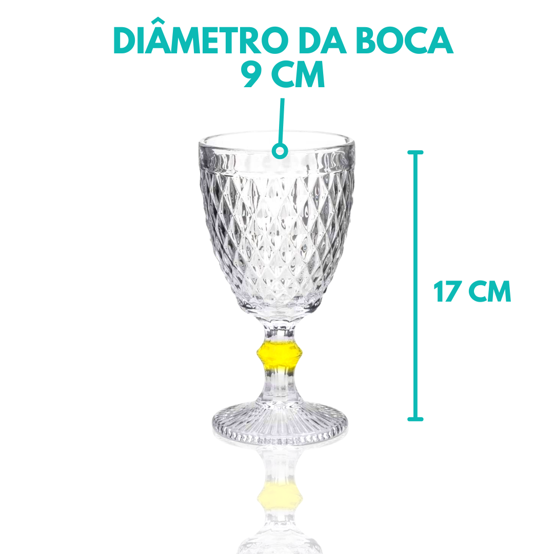 Taça De Vidro Água Suco Bico Abacaxi Diamond 300ml - 6 Uni