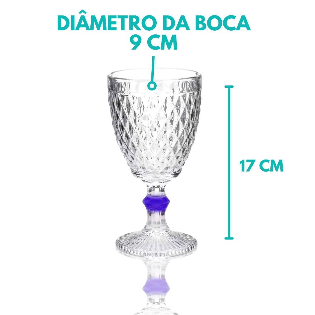 Taça De Vidro Água Suco Bico Abacaxi Diamond 300ml - 6 Uni