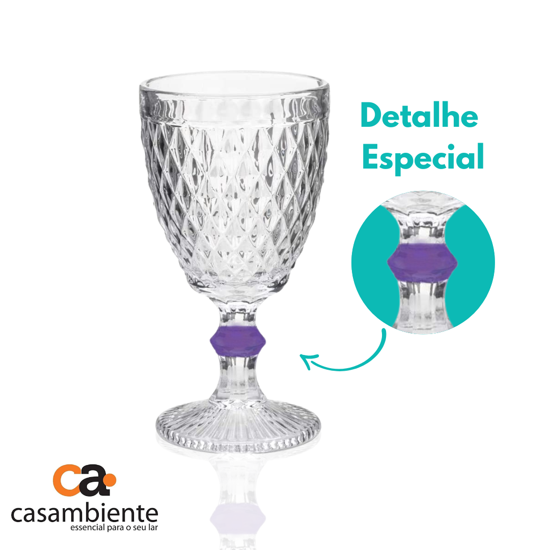 Taça De Vidro Água Suco Bico Abacaxi Diamond 300ml - 6 Uni