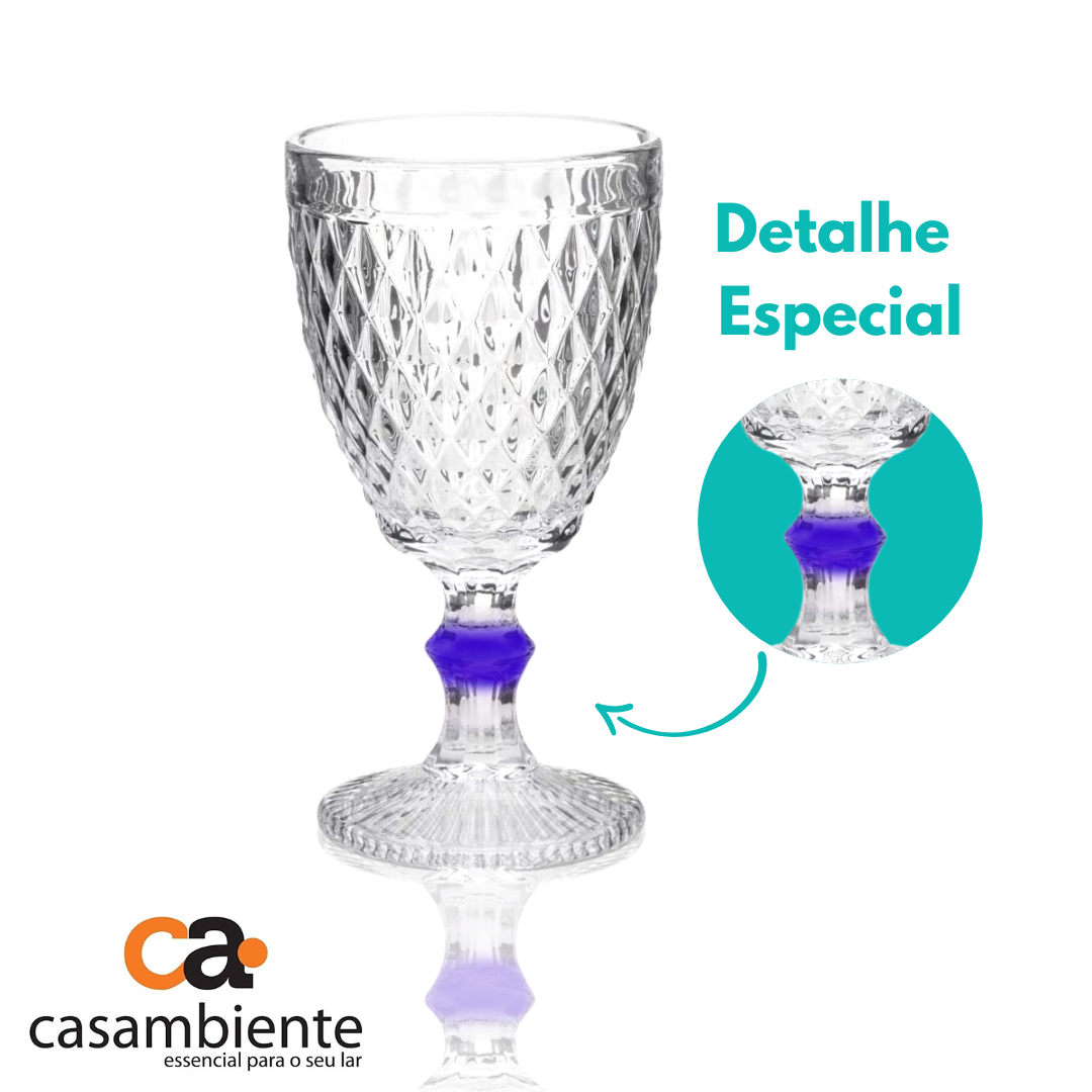 Taça De Vidro Água Suco Bico Abacaxi Diamond 300ml - 6 Uni