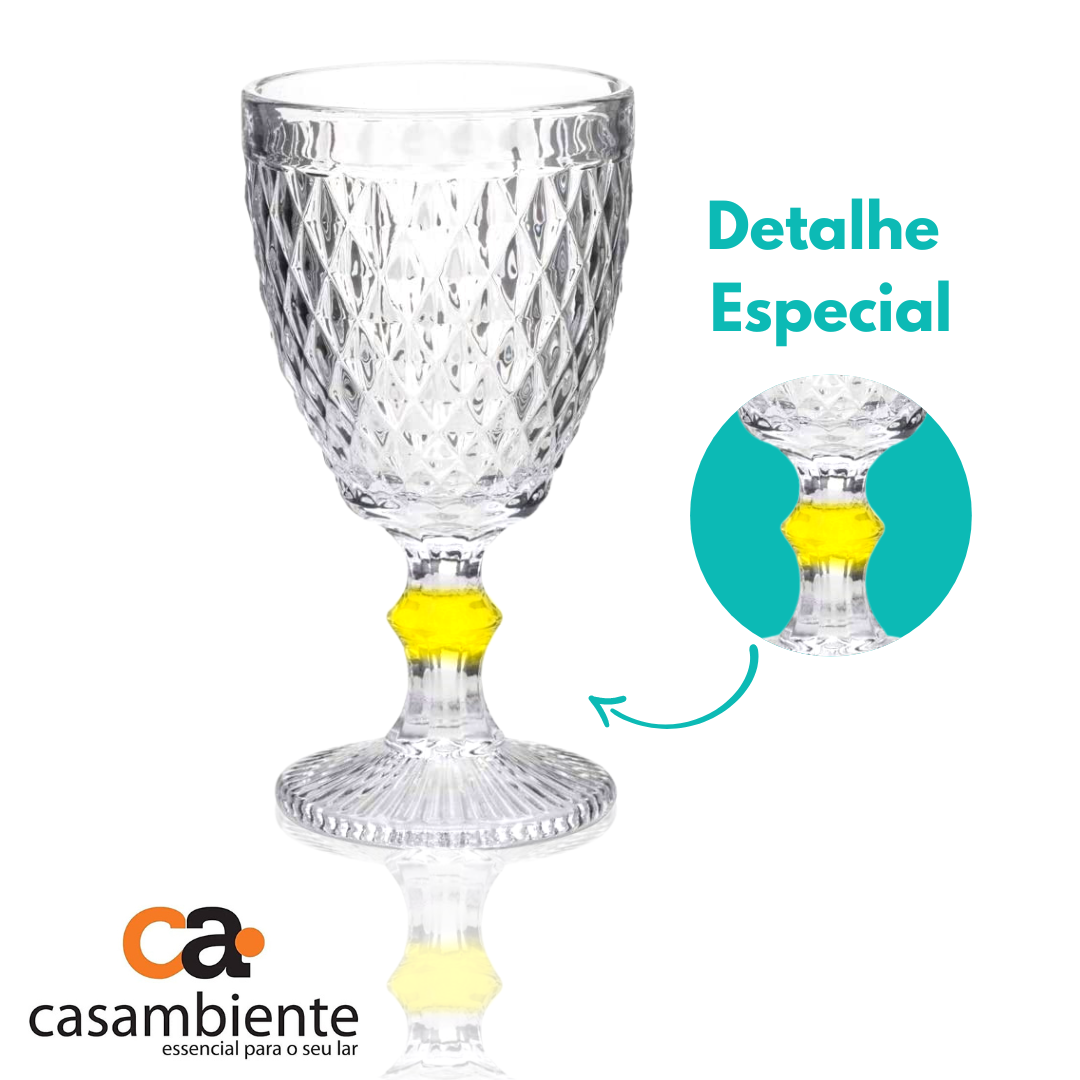 Taça De Vidro Água Suco Bico Abacaxi Diamond 300ml - 6 Uni