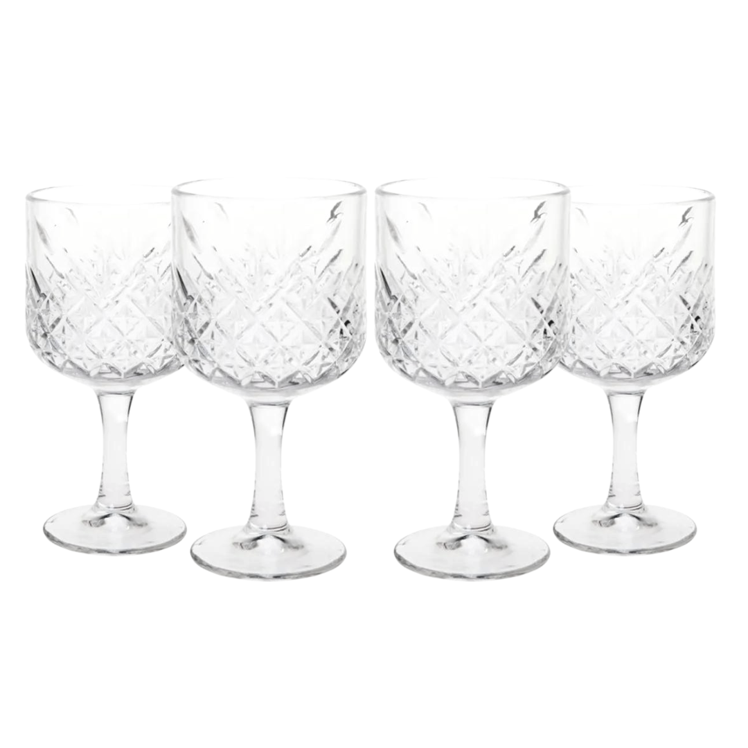 Taça De Vidro De Gin Água Suco Diamond Florido 463ml 4 Uni