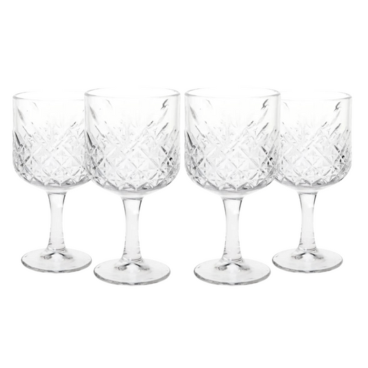 Taça De Vidro De Gin Água Suco Diamond Florido 463ml 4 Uni