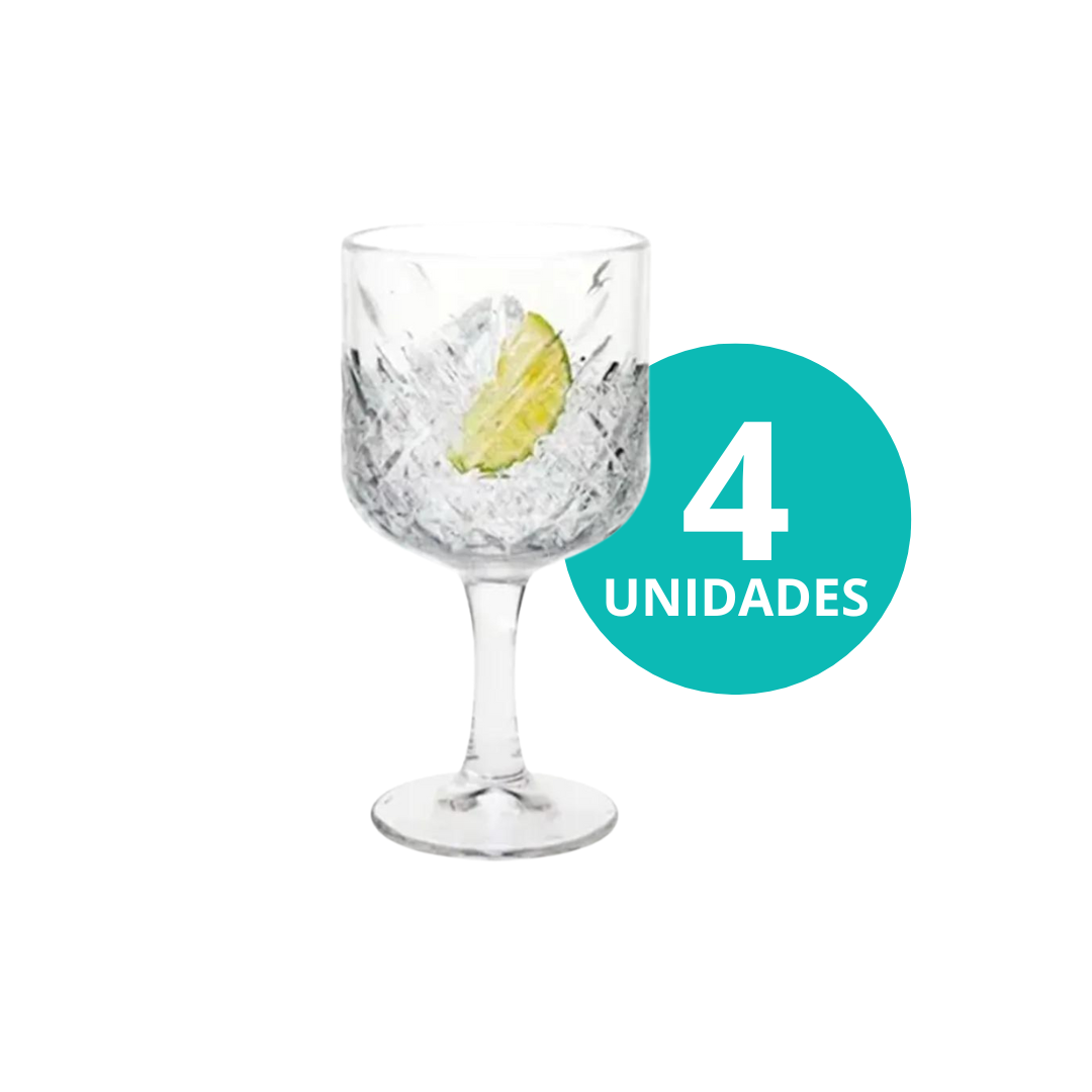 Taça De Vidro De Gin Água Suco Diamond Florido 463ml 4 Uni