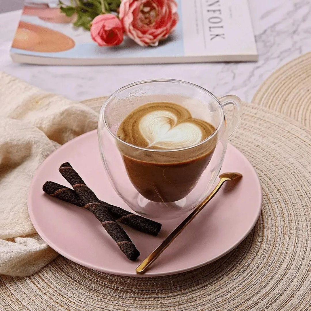 Caneca Xícara Vidro Parede Dupla Cappuccino Café Chá 180ml