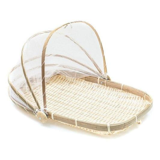 Cesto Porta Pão Bolo Retangular Cobertura Retrátil Rattan