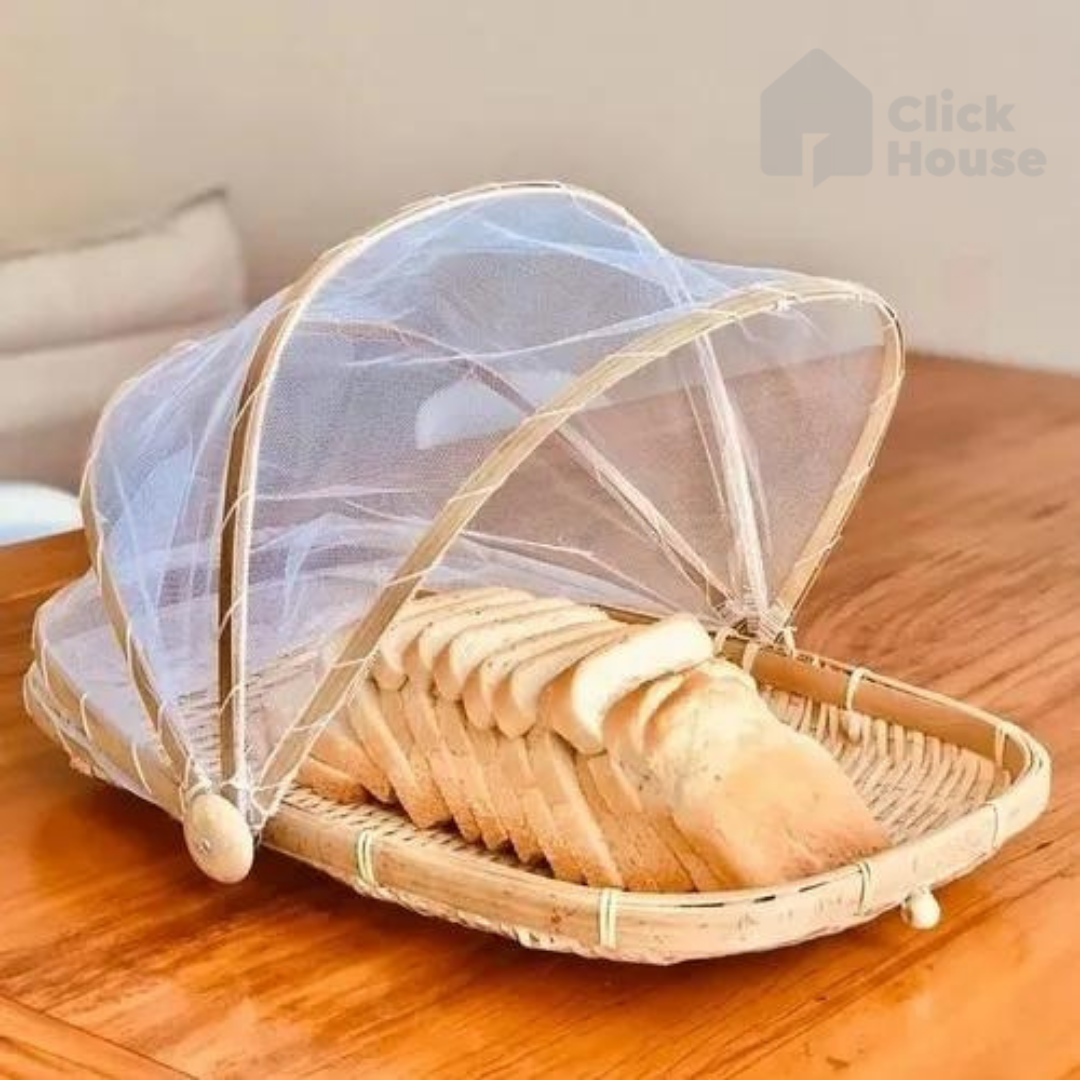 Cesto Porta Pão Bolo Retangular Cobertura Retrátil Rattan